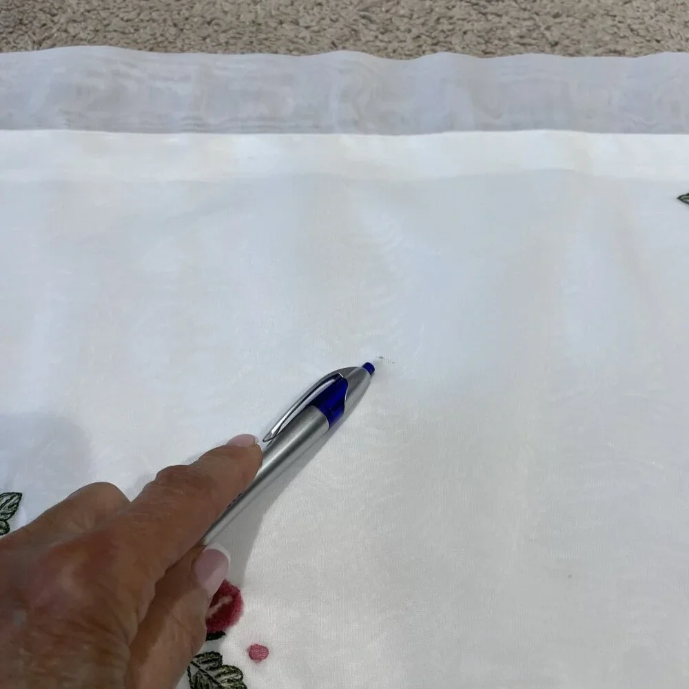 Vintage Embroidered Floral Placemats Sheer White w/ Pink Tufted Roses Set of 4